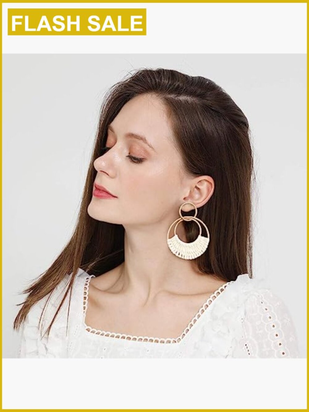 Boho Raffia Dangle Earrings Handmade Straw Wicker Lightweight Geometric Drop - Picture 5 of 7